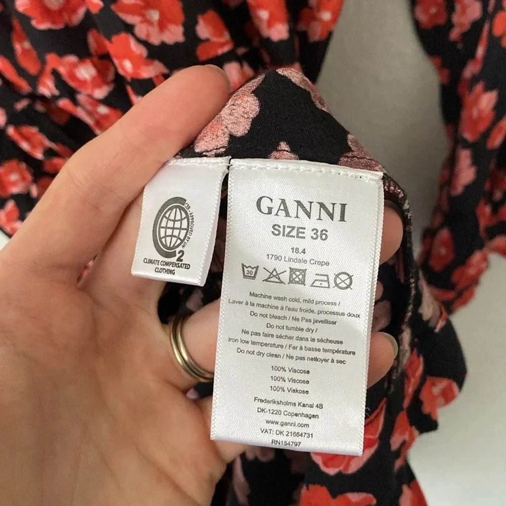 Ganni S Lindale Red Floral Crepe Mini Dress - Picture 9 of 13